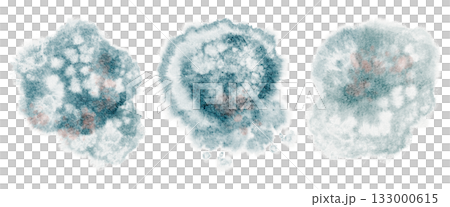 Hand drawn watercolor splashes in turquoise and blue. Abstract paint stains and blots for design and decoration. Isolated elements for background, banner, and template. 133000615