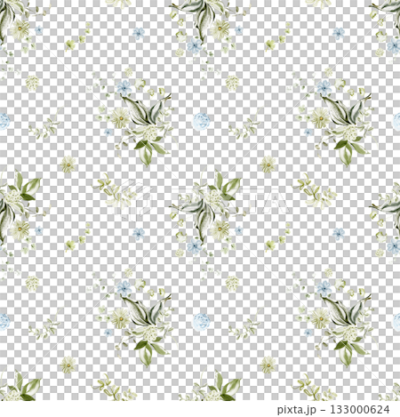 Seamless floral watercolor pattern for textile, fabric, wallpaper, or wrapping design. Botanical background with small flowers and foliage illustration. Seamless floral watercolor pattern for textile, fabric, wallpaper, or wrapping design. Botanical background with small flowers and foliage illustration. 133000624