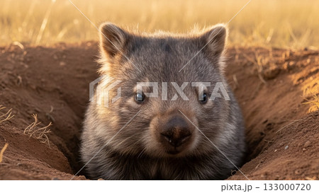 Northern Hairy-nosed Wombat 4K AI Wildlife Photo in Burrow 133000720
