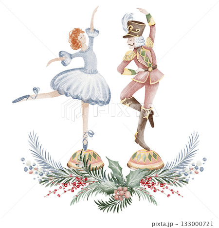 Ballet Dancer And Toy Soldier Dancing With Christmas Figurines 133000721