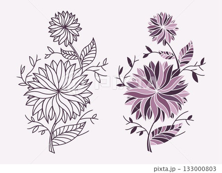 Drawing line and color blossom flower illustrationのイラスト素材 [133000803 ...