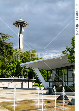 The Climate Pledge Arena and Space Needle in Seattle 133000806