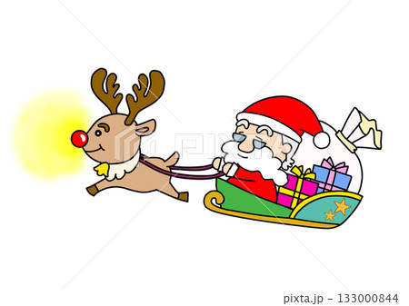 ソリに乗ったサンタクロースとトナカイ③ 133000844