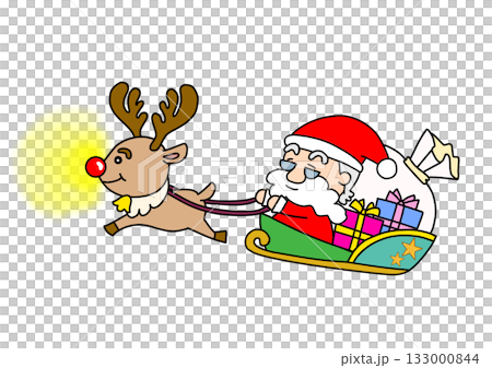 ソリに乗ったサンタクロースとトナカイ③ 133000844