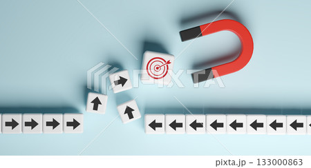 Target attraction and business strategy concept with magnet and direction arrows 133000863