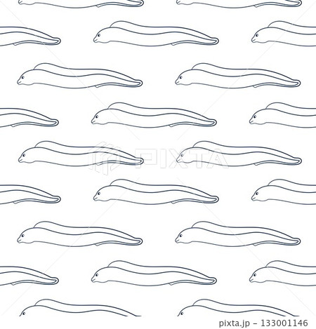 Muraena, moray seamless pattern in line art style. Design for card, print, menu on a white background. Muraena, moray seamless pattern in line art style. Design for card, print, menu on a white background. 133001146