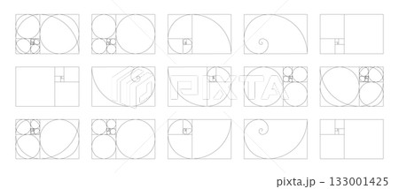 Horizontal Fibonacci numbers array set of 15 elements. Template of golden ratio harmony proportions. Horizontal Fibonacci numbers array set of 15 elements. Template of golden ratio harmony proportions. 133001425