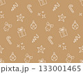 Christmas seamless pattern. Balls, striped candy canes, stars, serpentine, bells in doodle style. Vector illustration in hand drawn sketch style. 133001465