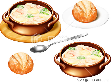 チキンクリームシチューとハードタイプのロールパン 133001506