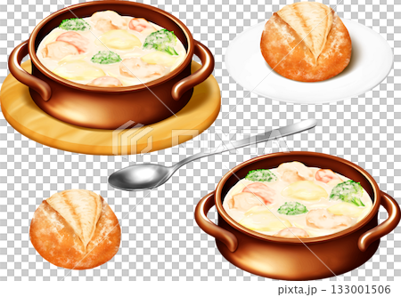 チキンクリームシチューとハードタイプのロールパン 133001506