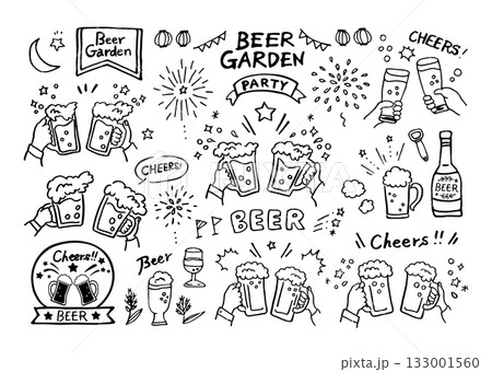乾杯ビールの手描きイラスト_ビアガーデン 乾杯ビールの手描きイラスト_ビアガーデン 133001560
