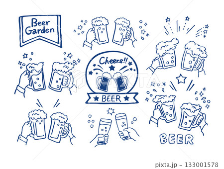 乾杯ビールの手描きイラスト 133001578