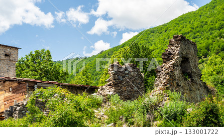 ruins of ancient svan tower in Mestia town Georgia 133001722