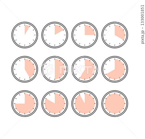 シンプルな時計の赤色アイコン素材セット 133001851