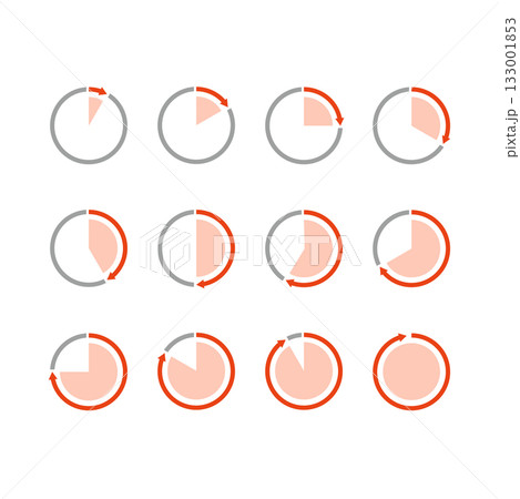 シンプルな時計の赤色アイコン素材セット シンプルな時計の赤色アイコン素材セット 133001853