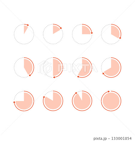 シンプルな時計の赤色アイコン素材セット 133001854