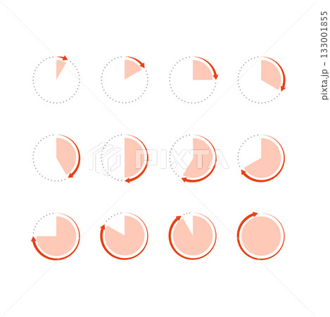 シンプルな時計の赤色アイコン素材セット 133001855