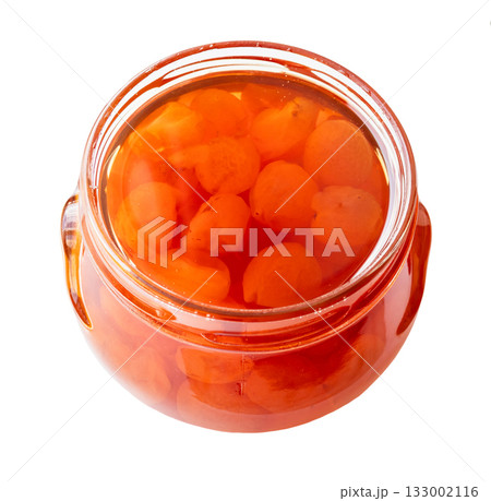 jar with armenian white sweet cherry jam cutout 133002116