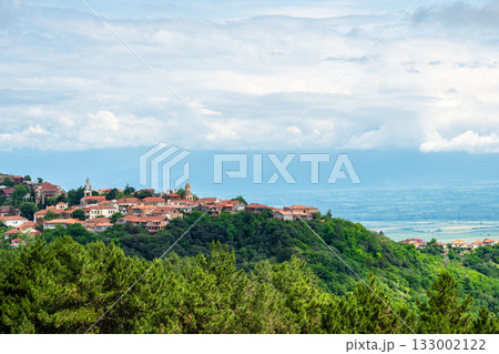 Signagi town and white clouds over Alazani valley 133002122