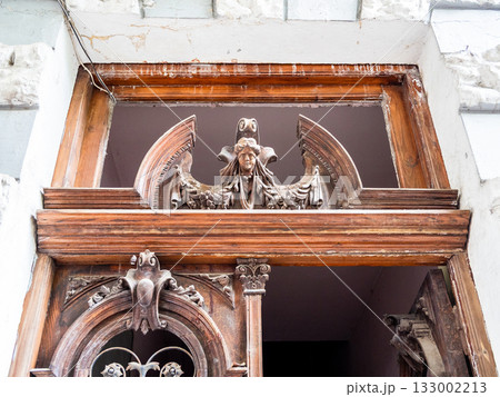 wooden carved female head in old Batumi city 133002213