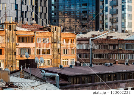 various apartment houses in Yerevan city at sunset 133002222