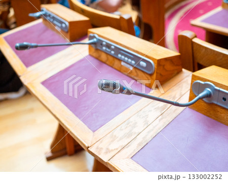 microphones at desks at working places 133002252