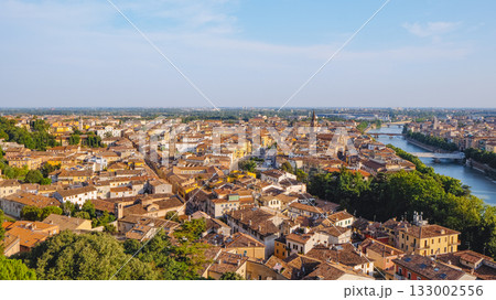 an aerial view of Verona with two bell towers an aerial view of Verona with two bell towers 133002556