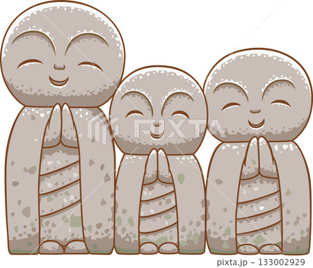 Illustration of three Jizo statues. 133002929