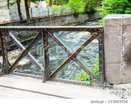 old bridge railing over Borjomula River, Borjomi 133003058