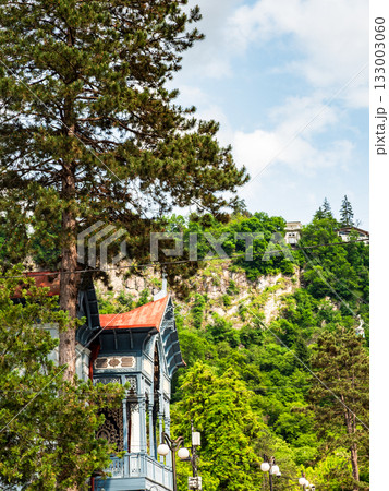 facade of apartment villa and station of cable car 133003060