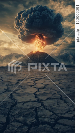 Erupting Volcano Spews Ash and Lava Against a...のイラスト素材 [133003391] - PIXTA