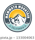 Mammoth Mountain, Long Valley Caldera, California, emblem or label with snow-covered mountains, vector 133004063