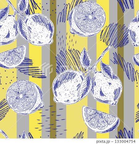 seamless pattern with hand drawn lemons 133004754
