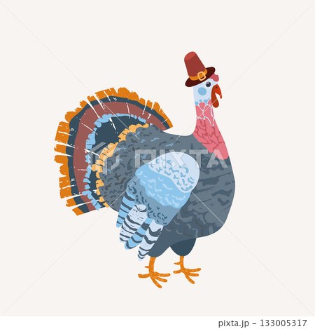 A turkey with a red hat on its head. The turkey is standing on a white background. Vector illustration. A turkey with a red hat on its head. The turkey is standing on a white background. Vector illustration. 133005317