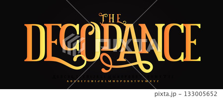 Flourish Decorative Font Logo Alphabet Ornamental Classy Swash Typography, Elegant Luxury Lettering for Art, Halloween Stylish Party, Los Muerto Title Text, Carnival Poster Headline. Vector Typeset 133005652