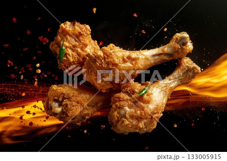 Hot chicken legs with flames and dynamic energy. Hot chicken legs with flames and dynamic energy. 133005915