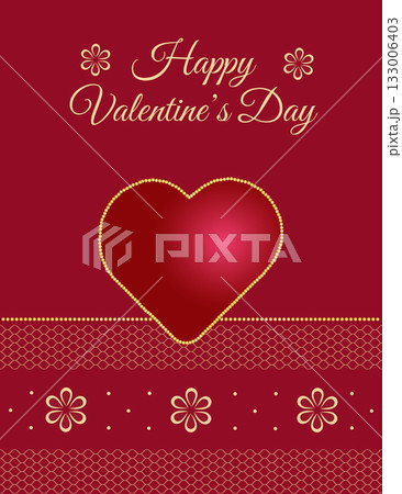 Romantic Valentine s Day greeting card with heart, lace flowers, golden pearls 133006403