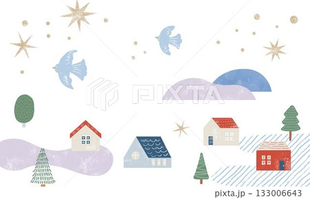 冬の雪の降る街のクリスマス風景イラスト 133006643