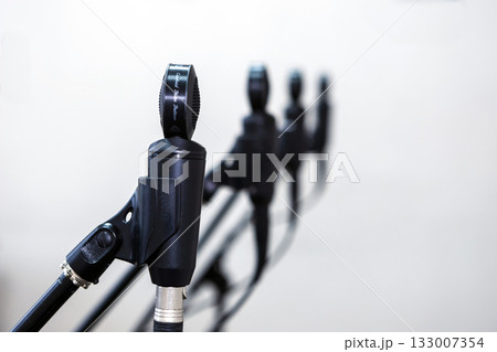 Close-up of microphones in a studio. Sound recording. Close-up of microphones in a studio. Sound recording. 133007354
