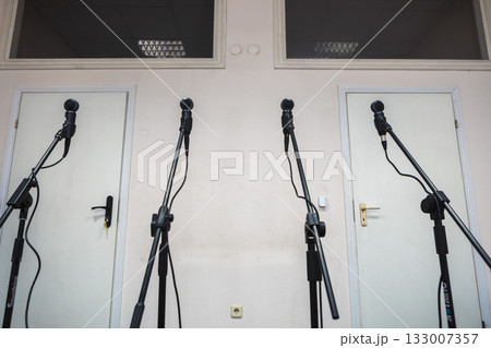 Close-up of microphones in a studio. Sound recording. 133007357