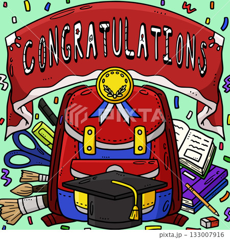 Graduation Congratulations Banner Colored Cartoon Graduation Congratulations Banner Colored Cartoon 133007916