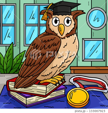 Graduation Owl with a Graduation Cap Colored  133007923