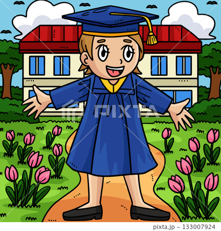 Student Wearing a Graduation Toga Cap Colored  133007924