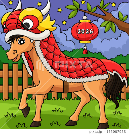 Year of the Horse with Dragon Costume Colored  133007938