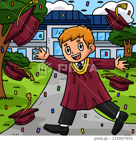 Student Throwing Graduation Cap Illustration  133007955
