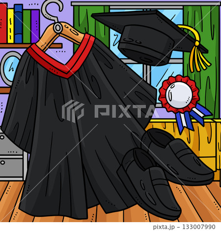 Graduation Toga, Cap, and Shoes Colored Cartoon  133007990