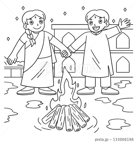 Holi Children Gathered around a Bonfire Coloring Holi Children Gathered around a Bonfire Coloring 133008198