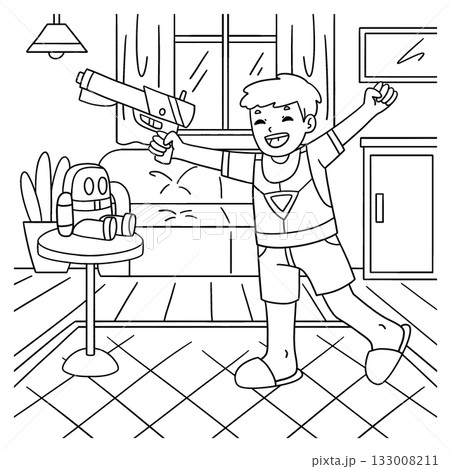 Laser Tag Boy Playing in the Living Room Coloring Laser Tag Boy Playing in the Living Room Coloring 133008211