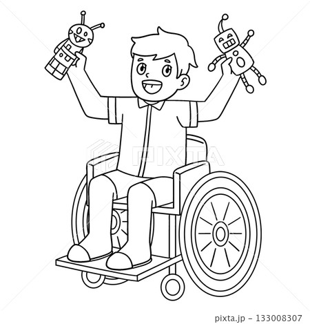 Boy in a Wheelchair Playing with Toys Isolated  133008307
