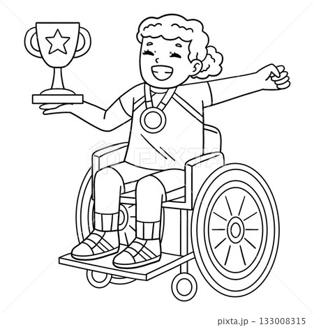 Girl in Wheelchair Medal and Trophy Isolated Girl in Wheelchair Medal and Trophy Isolated 133008315